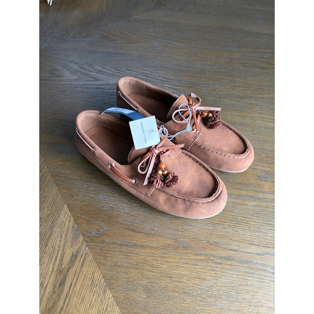 Universal Thread Midge Chestnut Brown Tassel Boat Shoes Faux Suede Flats 8.5